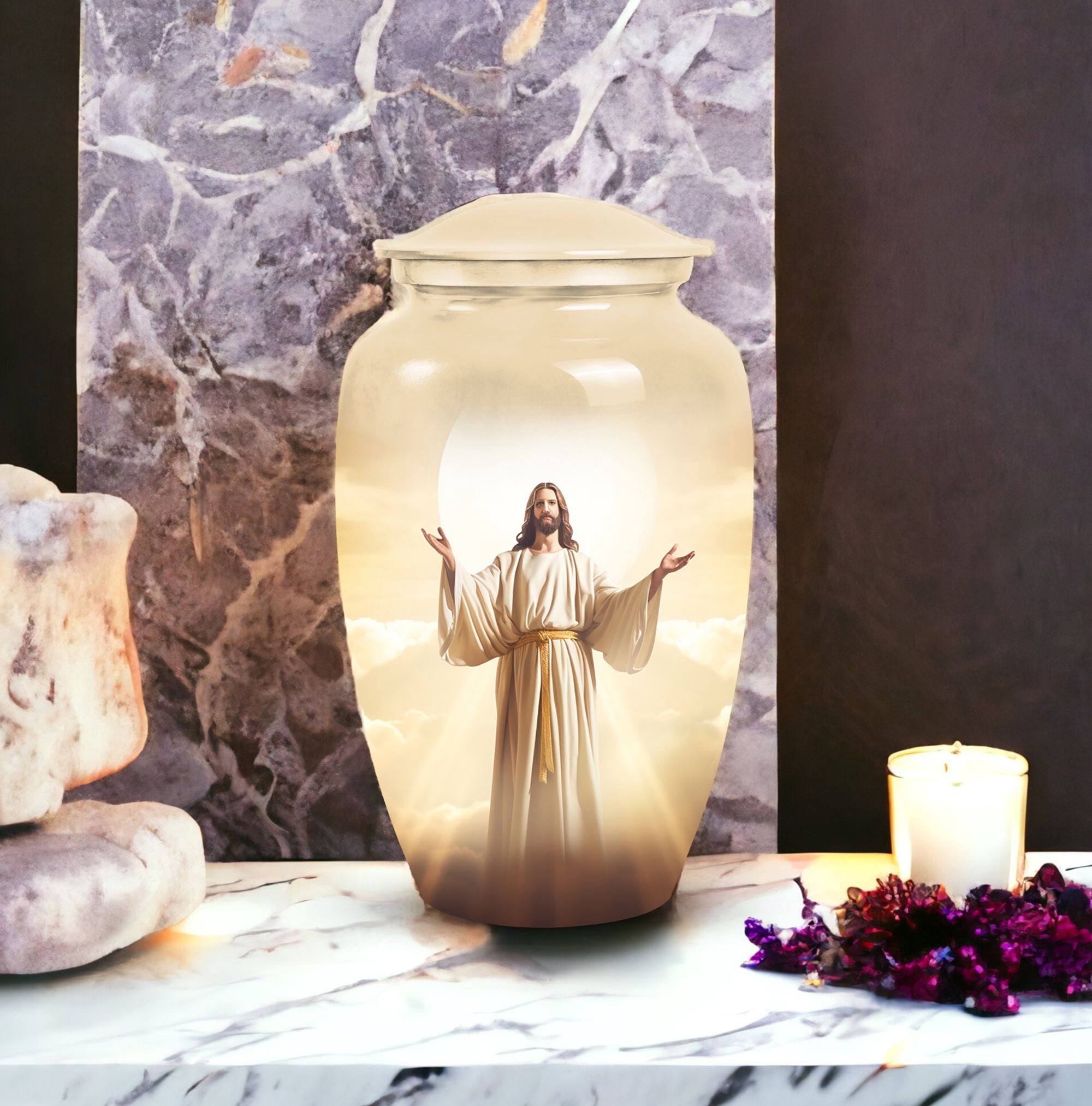 Jesus Christ Small Funeral Urns For Human Ashes Adult Female - Large Burial Urn For Ashes Adult Dad - Handcrafted Decorative Gifts For Unique Combo 10Inch 200Lbs And 3Inch Keepsake