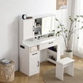 thumbnail image 3 of Aukfa Makeup Vanity Set with Mirror & Power Outlet, LED Vanity Desk, White, 3 of 8
