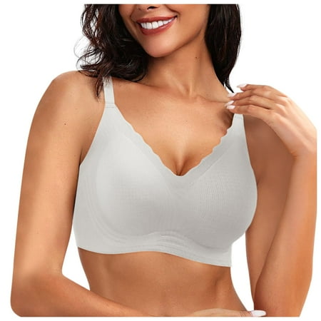 Zshosam Womens Seamless Bras No Underwire Scalloped Push up Bras Soft Wireless Comfort Bralettes Full Coverage Everyday Bra(Grey XXL)