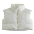 thumbnail image 1 of Femmes Gilet Rétro Courte Coton Rembourré Vêtements Debout Cou Fermeture Éclair Partie Décontractée Chaud Manteau d'Hiver, 1 of 2