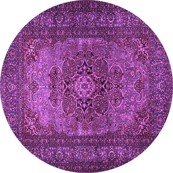 Ahgly Company Indoor Round Medallion Purple Traditional Area Rugs, 4' Round