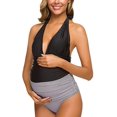 thumbnail image 4 of One Piece Maternity Swimsuits Stripe Halter Swimwear Deep V Neck Monokini High Waisted Bathing Suits Black (M WD.WDQZL ropa, 4 of 8