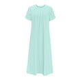 thumbnail image 4 of NSLGXD Eyelet Embroidery Maxi Dresses for Women 2024 Pleated Round Neck Dresses Petal Short Sleeve A-Line Dresses Classic Solid Color Long Dresses with Pockets, 4 of 6