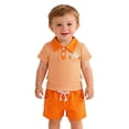 thumbnail image 1 of Conjuntos de solapa de manga corta para niño de Pascua, camisa de tiras bordadas de cuello alto de manga corta y pantalones cortos, conjunto de dos piezas de ropa informal de algodón para niños, 1 of 8