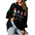 thumbnail image 2 of Women Sequin Nutcracker Sweatshirt Cute Holiday Oversized Pullover Sparkly Christmas Long Sleeve Crewneck Shirt, 2 of 7