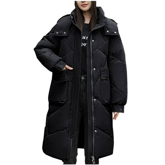 HTNBO Women Parka Hooded Jackets Thicken Warm Cotton-padded Puffer Coats Long Parkas Clothes Loose Outerwear