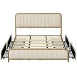 Homfa King Bed Frame with Storage, Gold, Beige