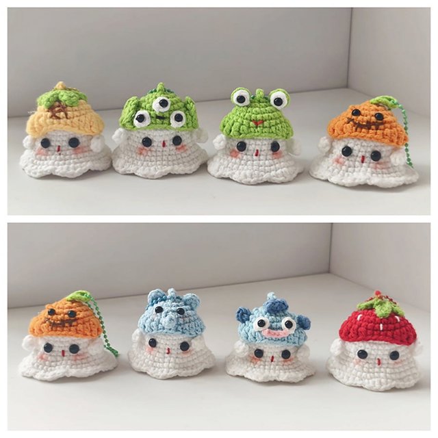 Llavero creativo de fantasma tejido a mano, colgante de Halloween, decoración del hogar, muñeco fantasma de ganchillo hecho a mano, regalos de Adorno