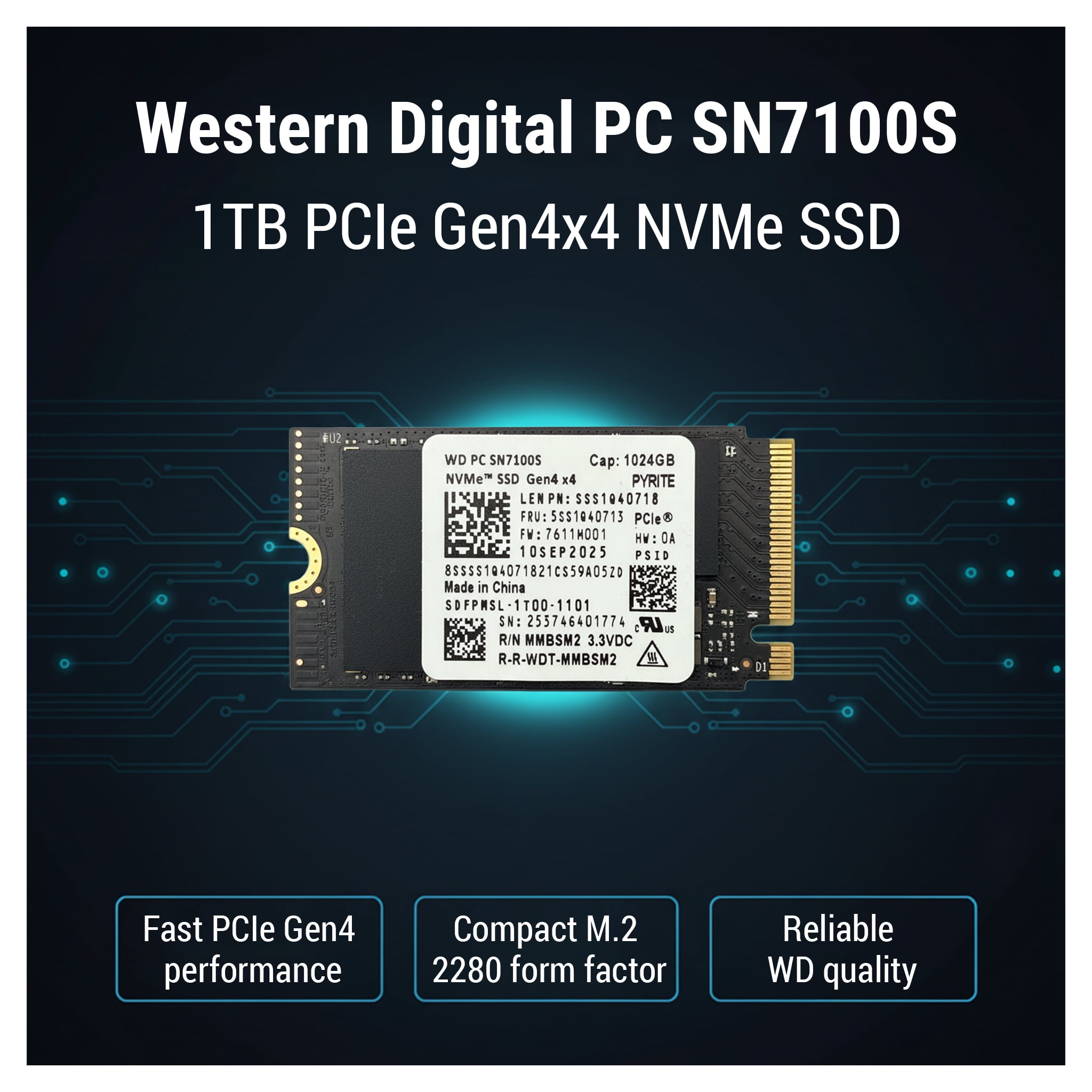 Western Digital PC SN7100S NVMe SSD 1024GB 2242 Gen 4x4 SDFPMSL