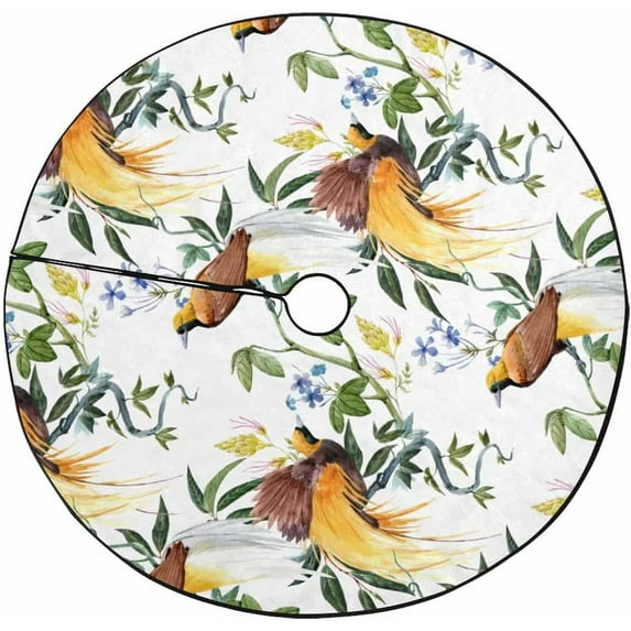 FMSHPON Birds of Paradise Yellow Flowers Xmas Christmas Tree Skirt Stand Mat for Holiday Party Decoration Indoor Outdoor 48 inches