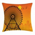 thumbnail image 1 of Ferris Wheel Throw Pillow Cushion Cover, Silhouette Cityscape at Sunset with Ferris Wheel in Shadow, Decorative Square Accent Pillow Case, 18 X 18 Inches, Orange Burnt Orange Black, by Ambesonne, 1 of 2