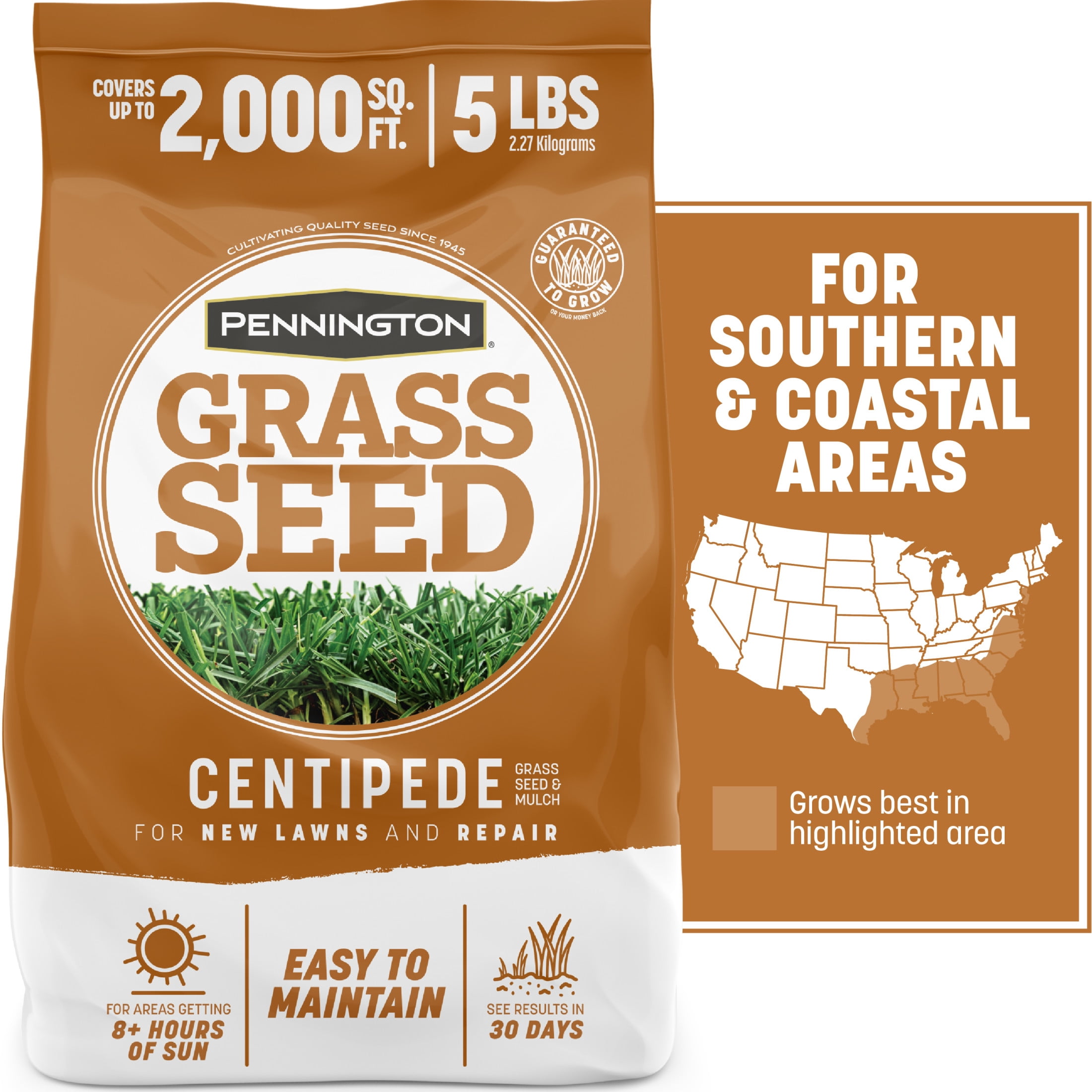 (2 pack) Pennington Centipede Grass Seed with Mulch; 5 lbs., Grass Seeds for Lawn, for Full Sun