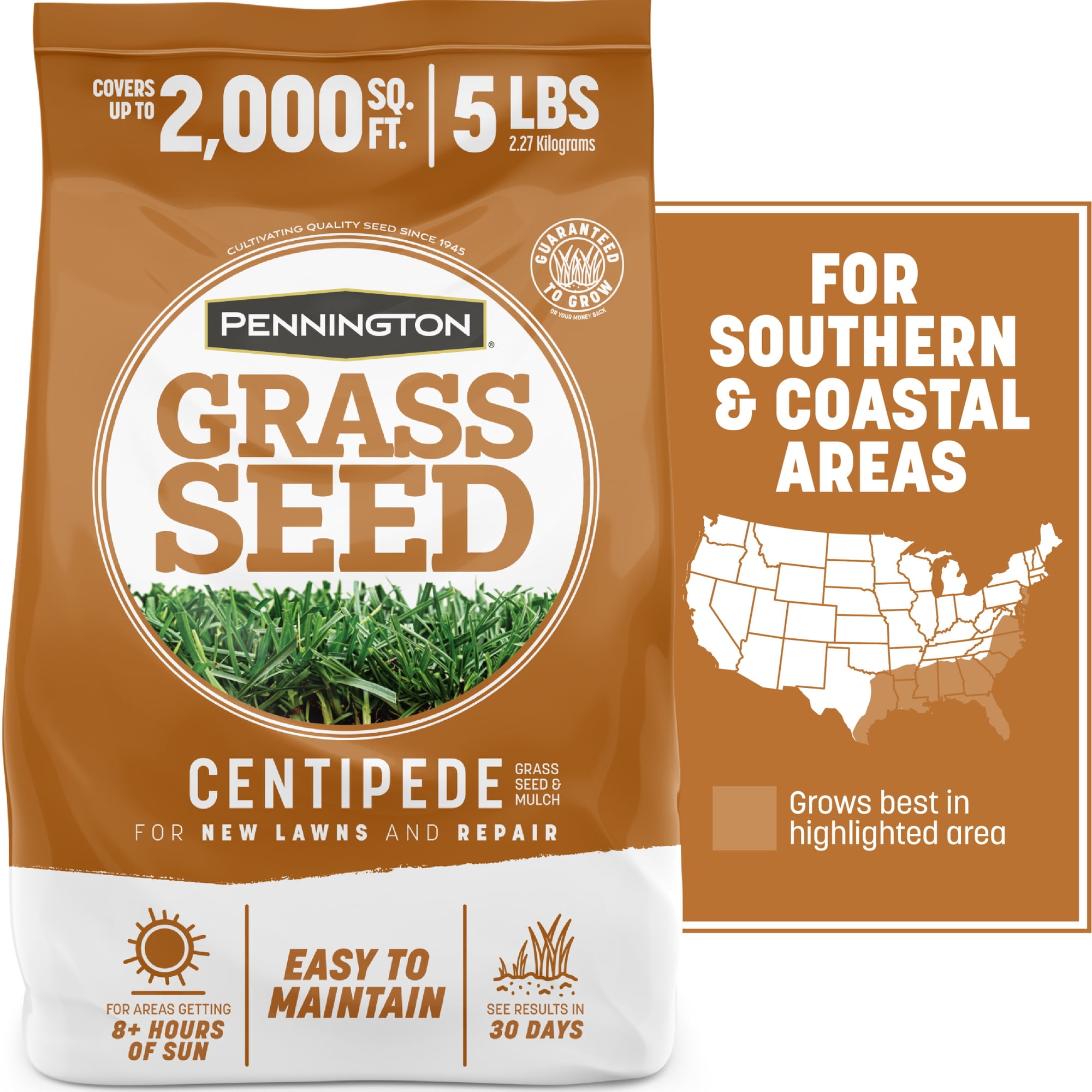 Pennington Centipede Grass Seed with Mulch; 5 lbs., Grass Seeds for Lawn, for Full Sun