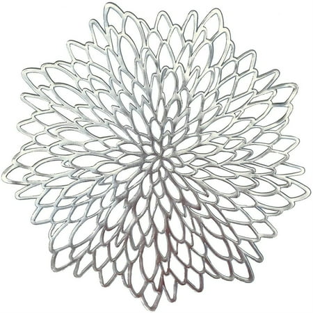 

6pcs Vinyl Placemats Non-Slip Washable Heat Resistant Round PVC Table Mats for Morden Kitchen Dining Table Wedding Sliver