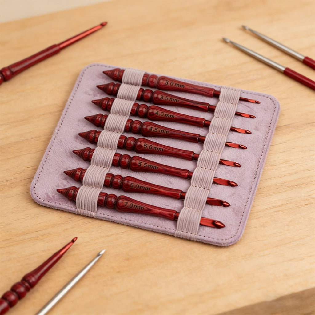 8Pcs Aluminium Crochet Hook for Knitting Ergonomic Wood Handle Crochet Hooks Yarn Craft Tool for Crocheting 3.0-7.0mm
