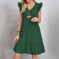 thumbnail image 2 of LWavelet Women's V-Neck Ruffle Sleeve Tiered Mini Dress for Casual & Party Wear Dark Green S, 2 of 5