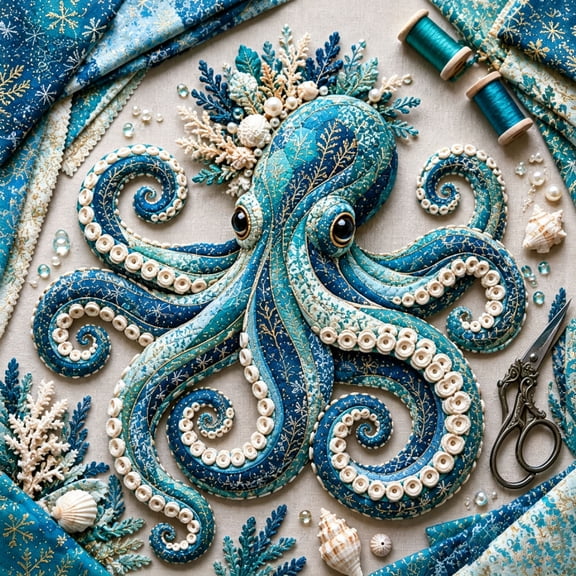 lzexuh Ocean Theme Patchwork DIY Kit,Sea Creatures Sewing Craft Set for Adults,Handmade Fabric Art Material