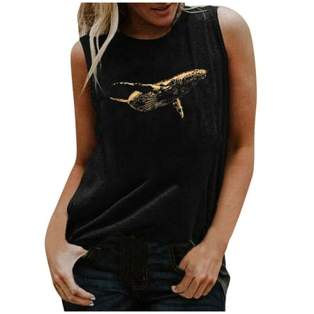 

NECHOLOGY Basics Women Pajamas O-Neck Tank Women s Print Casual Top Fashion Blouse Ocean Sleeveless Women s Beaded Womens Top Vest Black Small