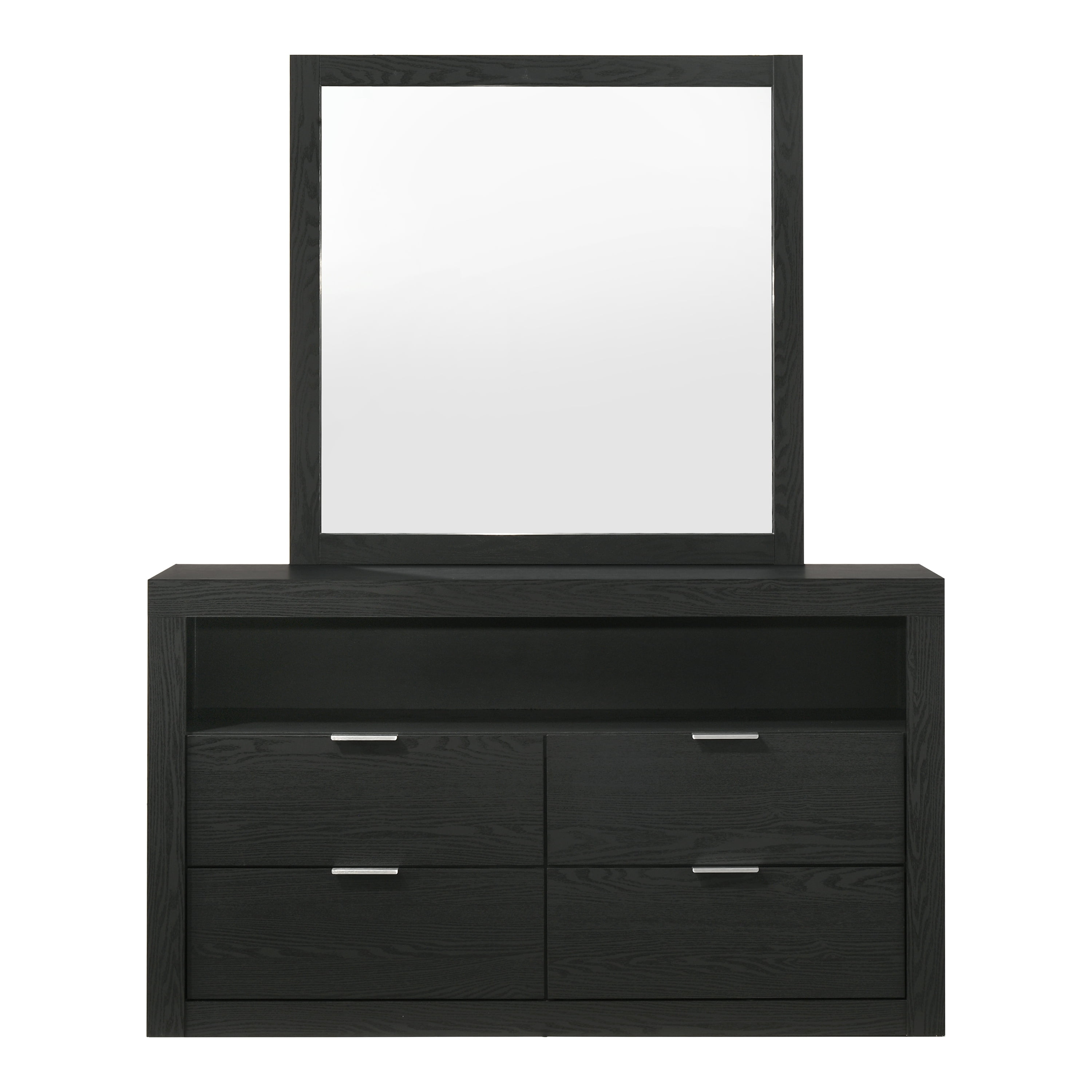 Furniture of America Talia Modern Solid Wood 4-Drawer Dresser with Mirror, Black