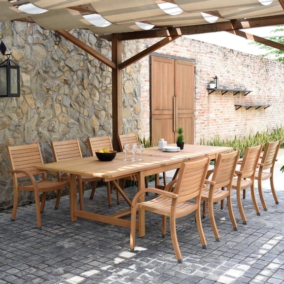 Urban Elements Riverfront 9-Piece 100% FSC Teak Finish Wood Extendable Patio Dining Set