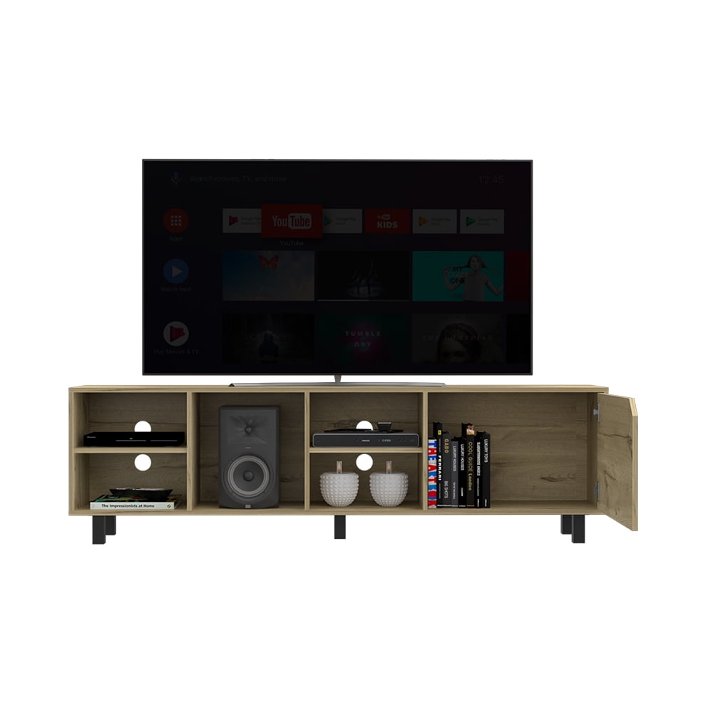 Aukfa Modern TV Stand for TVs Up to 75", TV Console table with Glass Doors, Brown