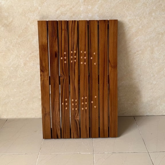 Organizedlife Teak Bath Mat with Massage Surface, Non-Slip Wooden Shower Mat, 27.5 x 17.7 in, for Bathroom, Sauna, Yard，