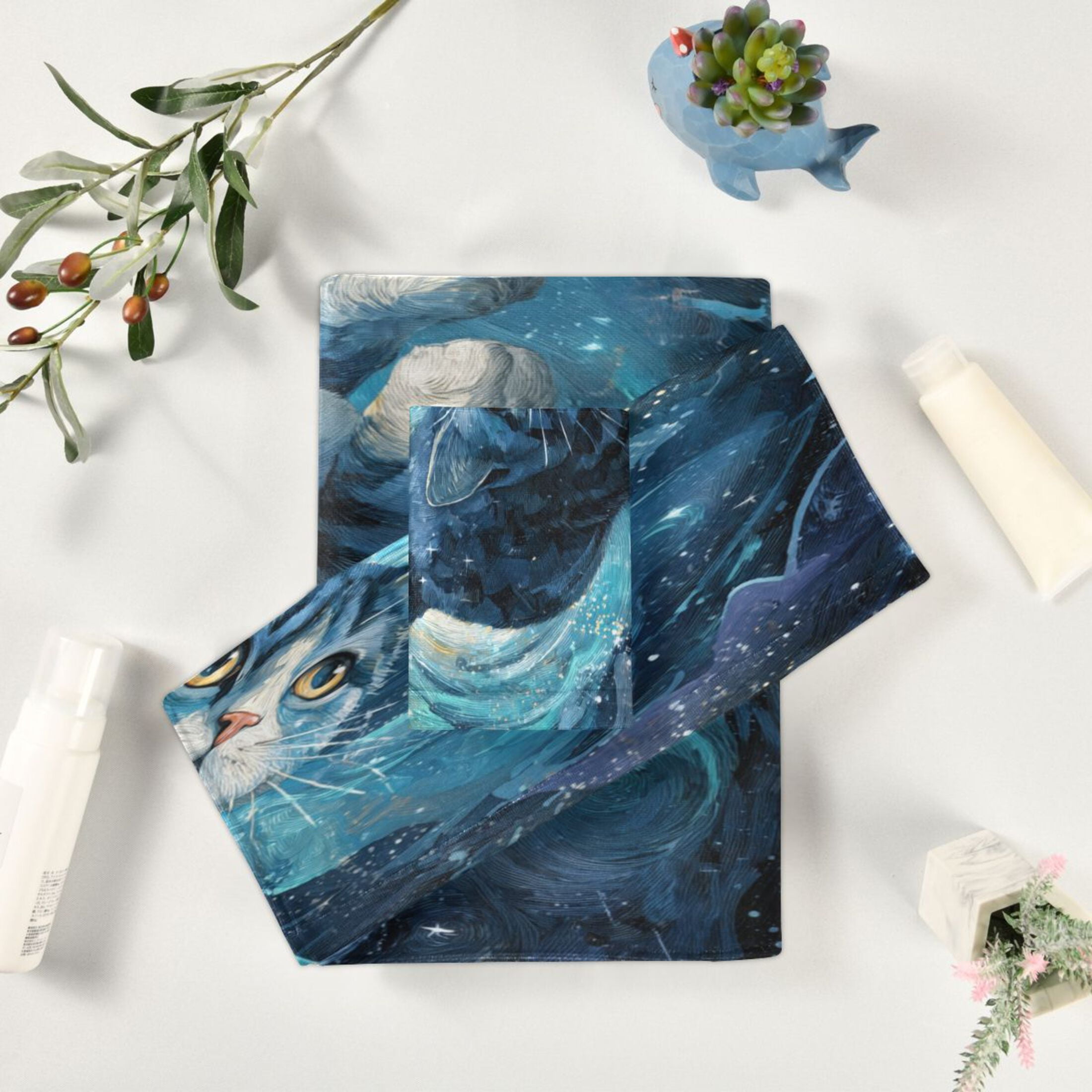 Three-Piece Towel Set Face Towel Towel Set Hand Towel Bath Towel Cotton Bath Towels Bath Towel Sets Hand Bath Towels Cute Cat