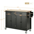 thumbnail image 3 of DEALTOPS 54.3" Kitchen Island Cart on Wheels, Kitchen Islands with Storage 4 Door Cabinet & Adjustable Shelves &Towel rack & 2 Drawers Storage Solid wood top-Black, 3 of 14