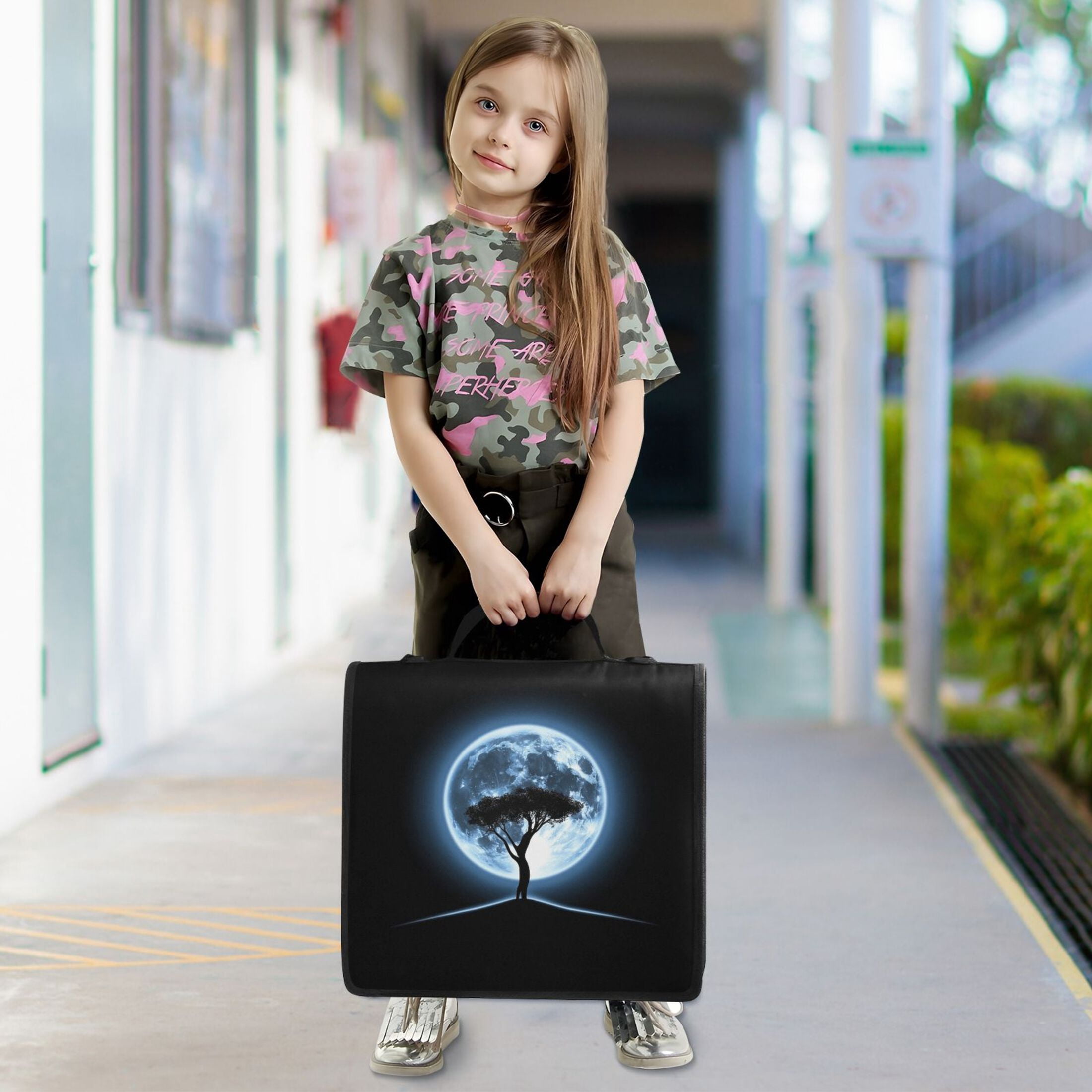 3 Ring Zipper Binder with Shoulder Strap Waterproof Trapper Keeper 2 Inch D-Ring 500 Sheets Capacity Tree and Moon