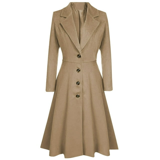 Womens Winter Lapel Button Long Trench Coat Jacket Ladies Overcoat Outwear