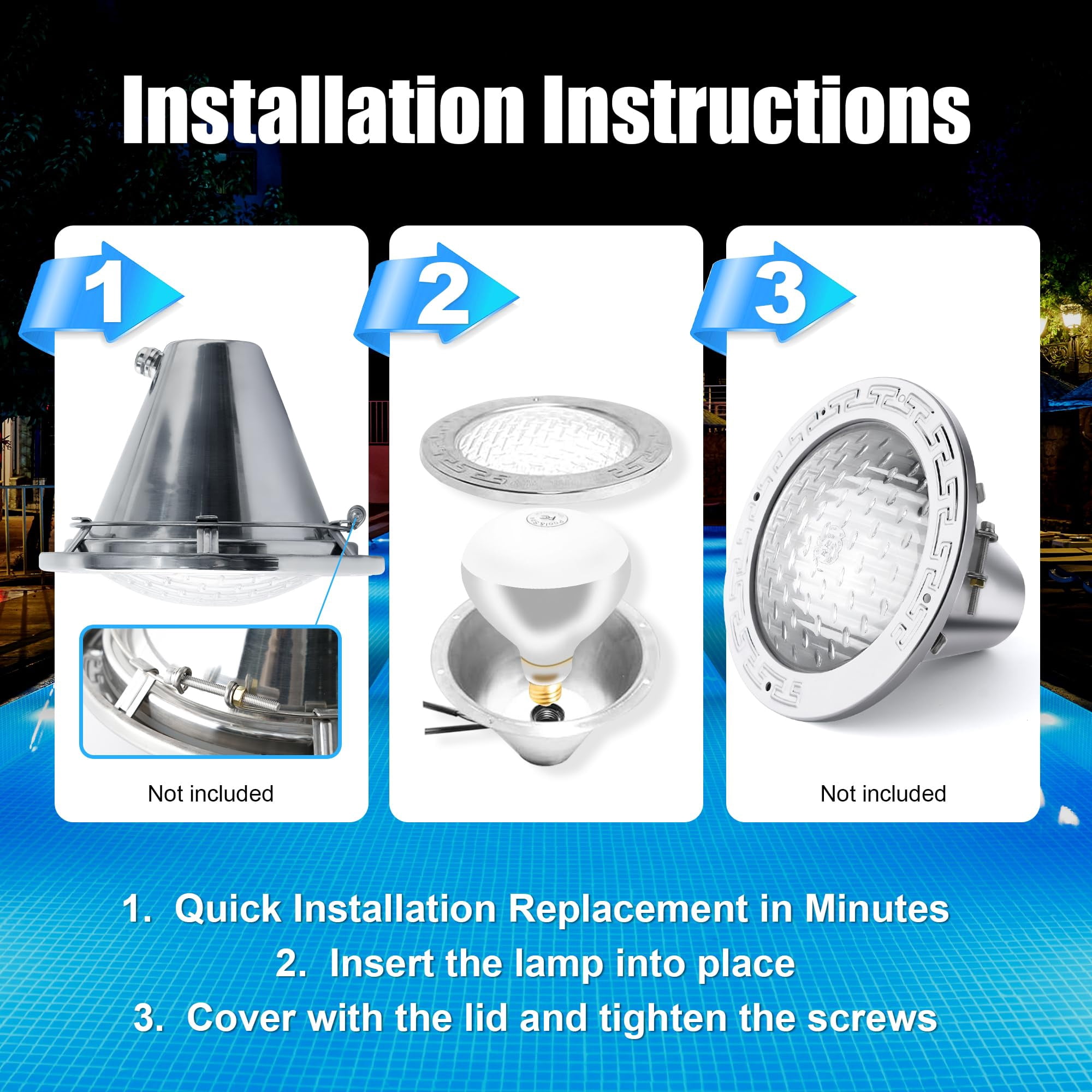 500W R40 120V Pool Light Bulb for Inground Pool & Spa – 3000K Warm White, E26 Base, High-Power, Compatible with Pentair & Hayward Fixtures, 3,000-Hour Lifespan (2 Pack)