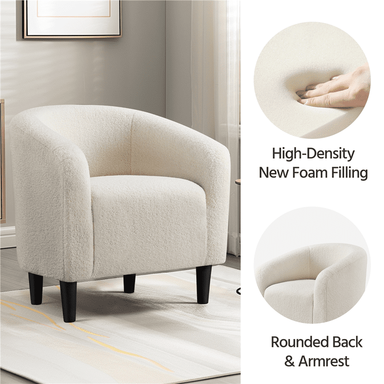 Yaheetech Upholstered Club Chair, Set of 2, Ivory Boucle photo 4