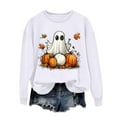 thumbnail image 2 of CLOISE Womens Halloween Sweatshirts Trendy Ghost Graphic Pullover Sweatshirts Fall Long Sleeve Round Neck Hoodies Shirts Tunic Tees Halloween Gift Outfits White XS Treat, 2 of 5