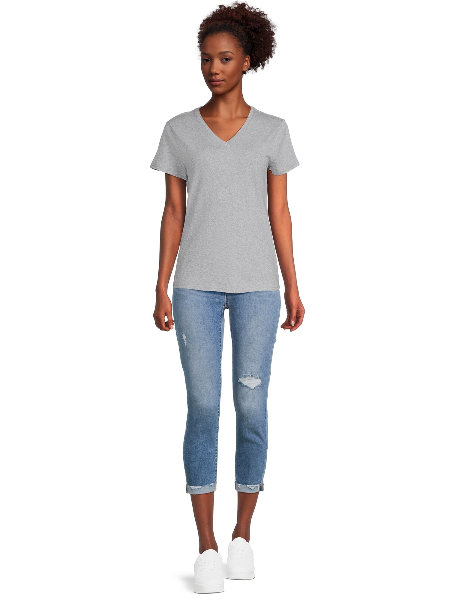 RealSize Women's V-Neck Tee with Short Sleeves, Sizes XS-3XL