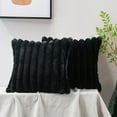 thumbnail image 2 of Home Soft Things Fuzzy Striped Faux Fur Pillow Covers, Set of 2, 20"x20", Black, 2 of 8