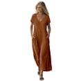 thumbnail image 4 of Women's Linen Cotton Blend Dress with Three Quarter Sleeves Pleated Solid, 4 of 9