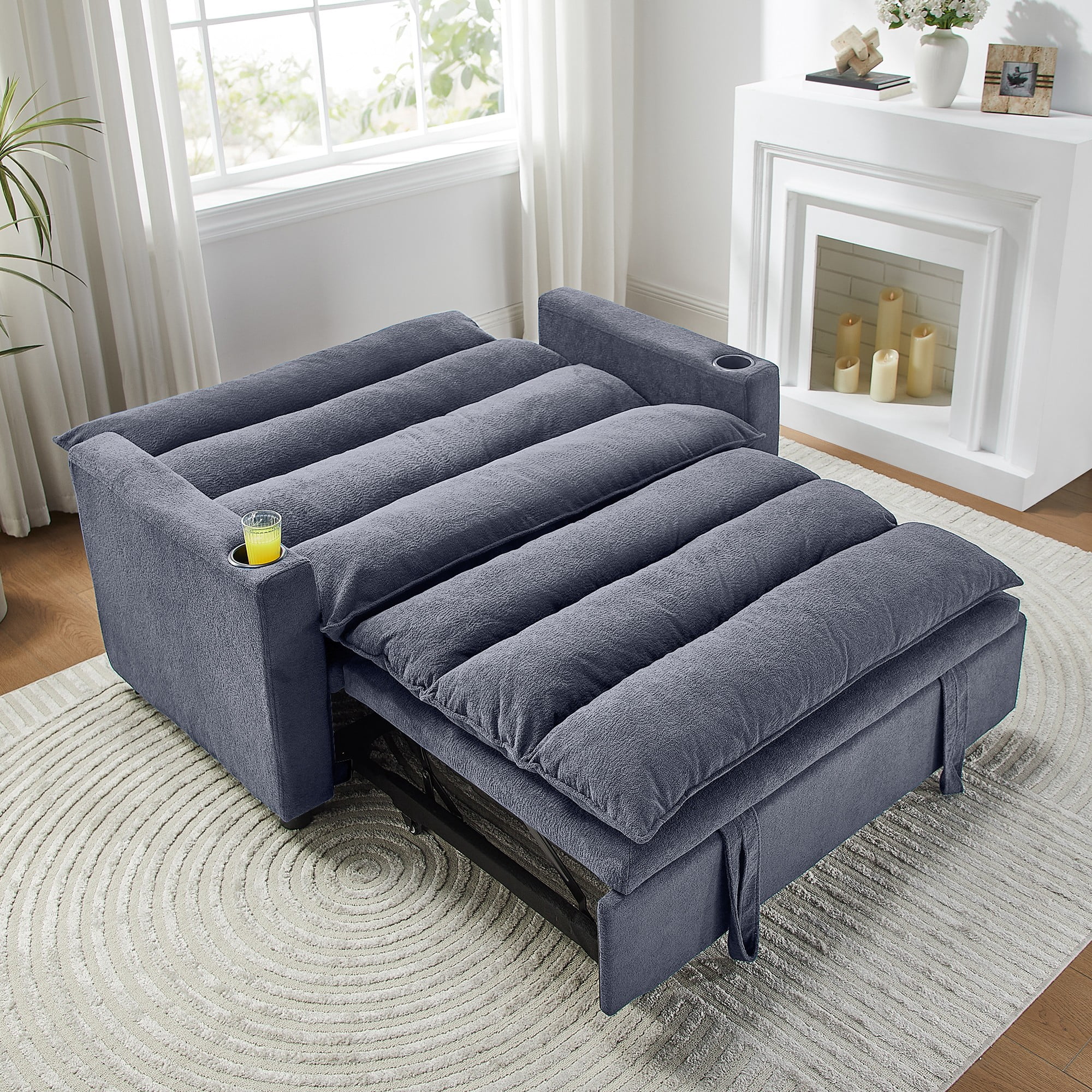 Aukfa 3 in 1 Convertible Pull Out Sofa Bed, Loveseat Sleeper with Thick Pad and Cup Holders for Living Room, Bedroom, Small Space, Gray