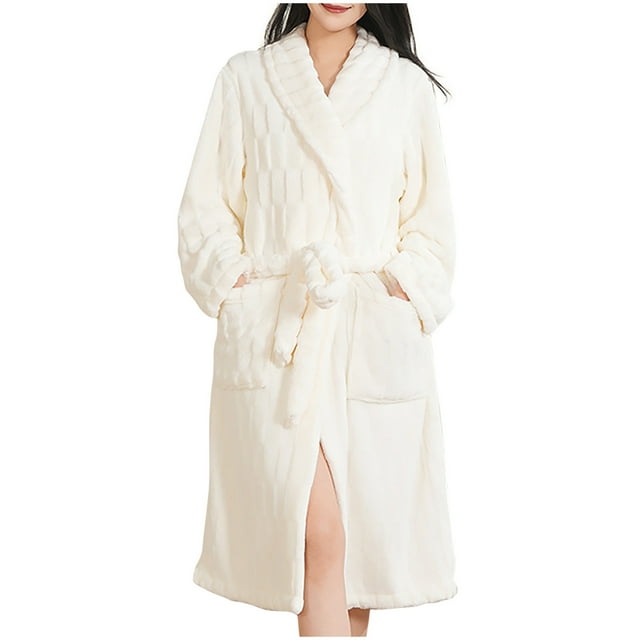 Women’s Fleece Shawl Collar Robe – Lightweight Fluffy Spa Robe with Belt (2025 Luxe Essential)