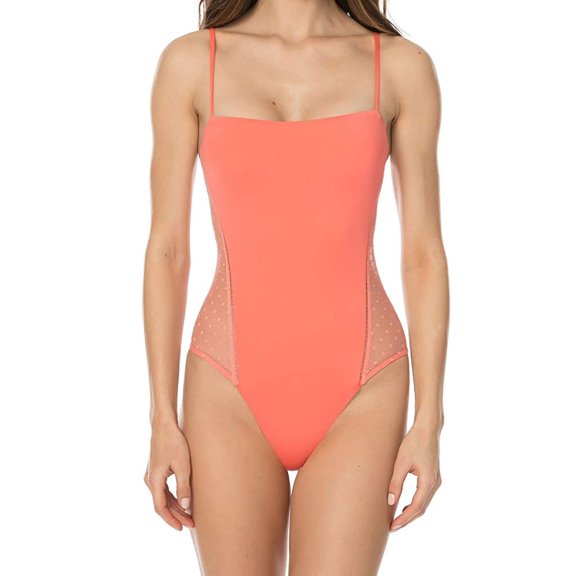 $138 Isabella Rose Women Mesh Side Removable Cups 1-Piece Swimsuit, Orange, Sz S