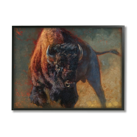 Stupell Industries Running Bull Portrait Masculine Cattle Pose Black Framed by Julie T. Chapman