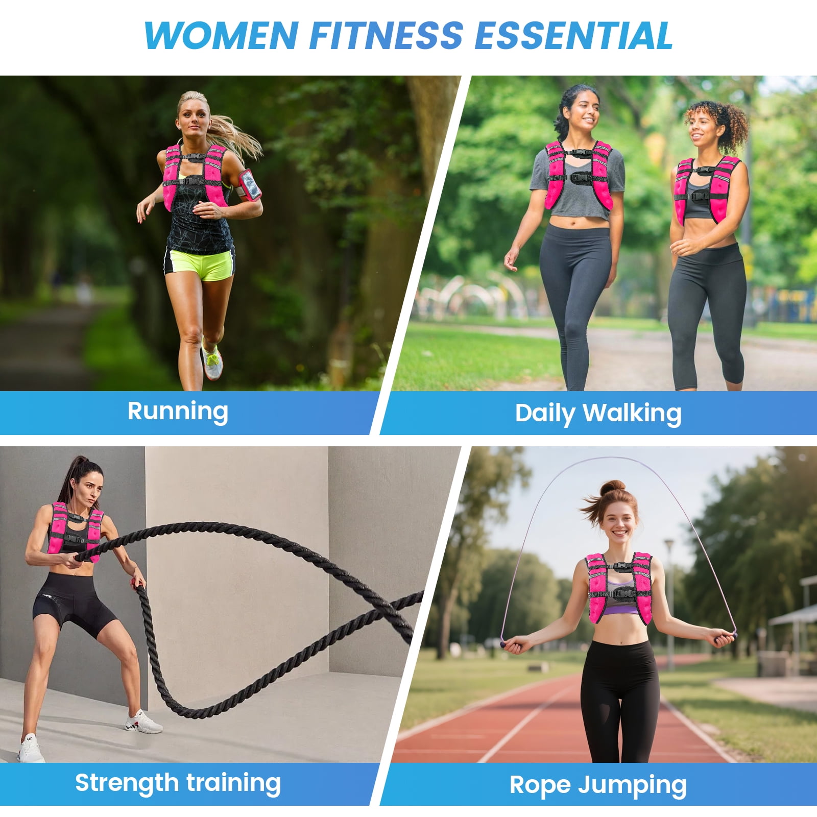 Weighted Vest Pink 12 Lb Weight Vest for Woman Men Sport Weighted Vest with Reflective Stripe Adjustable Buckle Straps Mesh Pocket for Strength Training Running