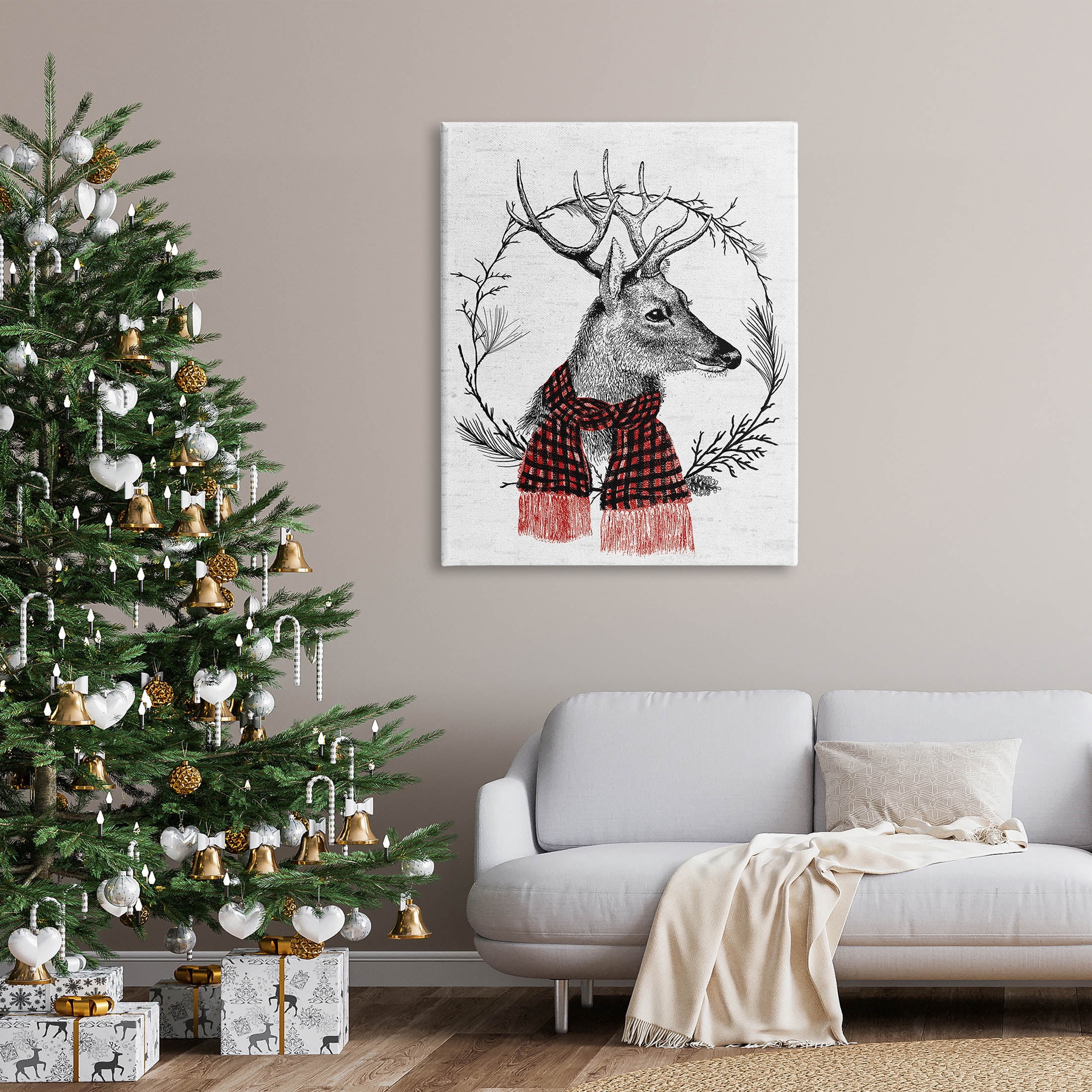 Stupell Industries Deer Winter Botanical Wreath Graphic Art Gallery Wrapped Canvas Print Wall Art, Design by Lettered and Lined