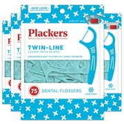 Plackers Twin-Line Dental Floss Picks, 75 Floss Picks Blue 2 Packages 300 Count (Pack of 4)