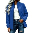 thumbnail image 2 of XUNKUSGA Rain Jacket Women Waterproof Fashion Full Zip Stand Collar Womens Windbreaker Jacket Casual Loose Women Rain Jacket with Adjustable Hem Drawstring,Blue,M, 2 of 9