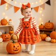 thumbnail image 2 of Ruyang Baby Girl Halloween Outfit Striped Long Sleeve Bodysuit Pumpkin Print Double Layered Suspenders Skirts with Headband Fall Clothes, 2 of 9