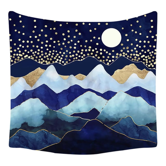 Tapiz de pared con paisaje dorado y luna de montaña, 150 x 150 cm