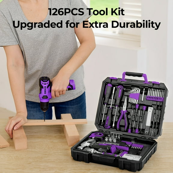 126-Piece Power Tool Set – 8V Cordless Drill/Driver (800r/min), Multi-Tool Kit for DIY, Home, Garden, Camping – Includes Accessories, Portable Toolbox – Ideal for Gifts & Repairs