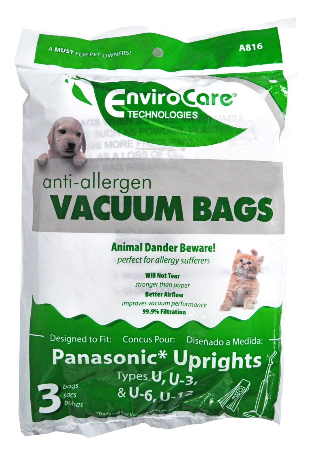 EnviroCare Type U, U3, U6 Upright Vacuum Cleaner Bags Designed to Fit