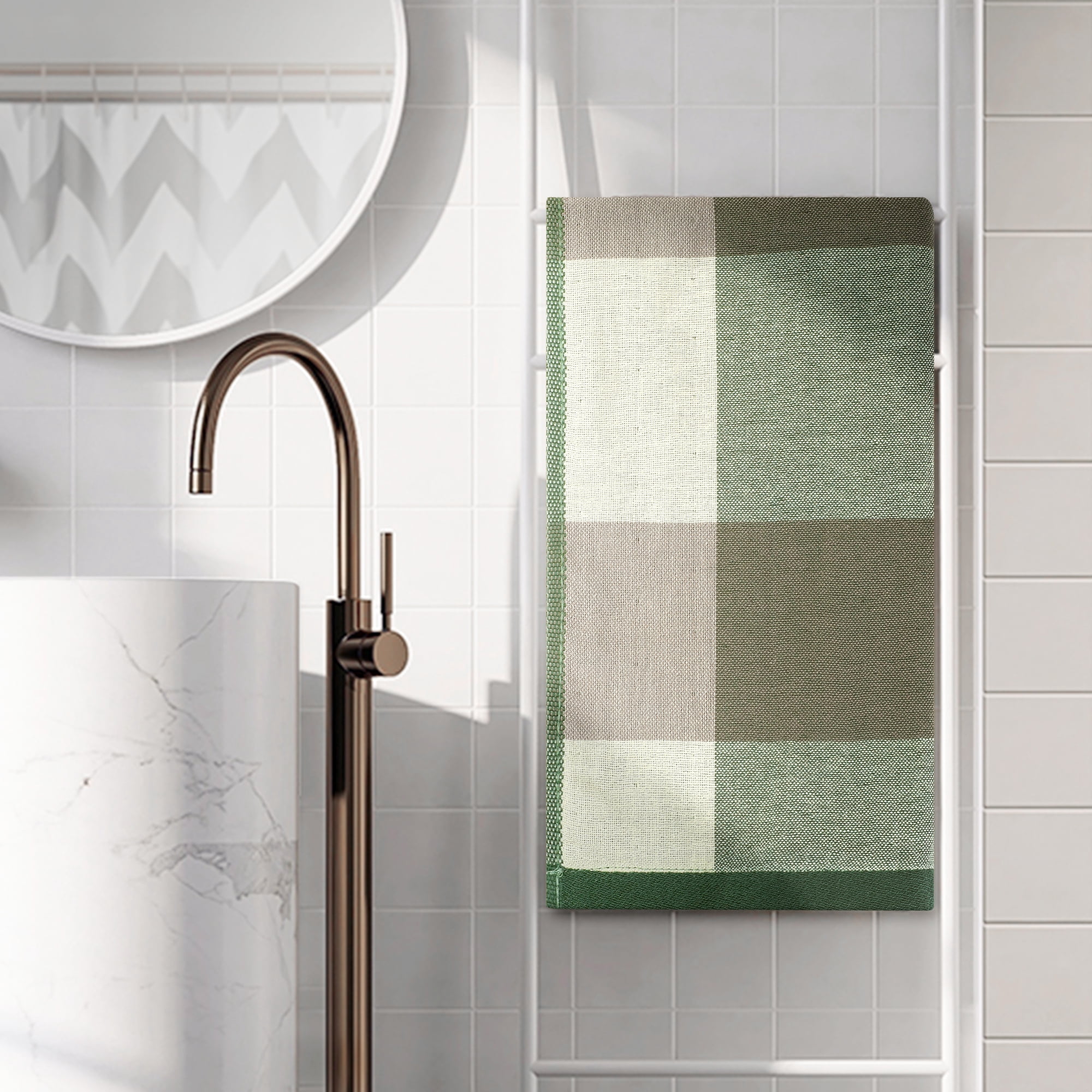 Unique Bargains Bathroom Hand Towels Quick Drying Kitchen Towel Sets 14" x 30" Green 4pk