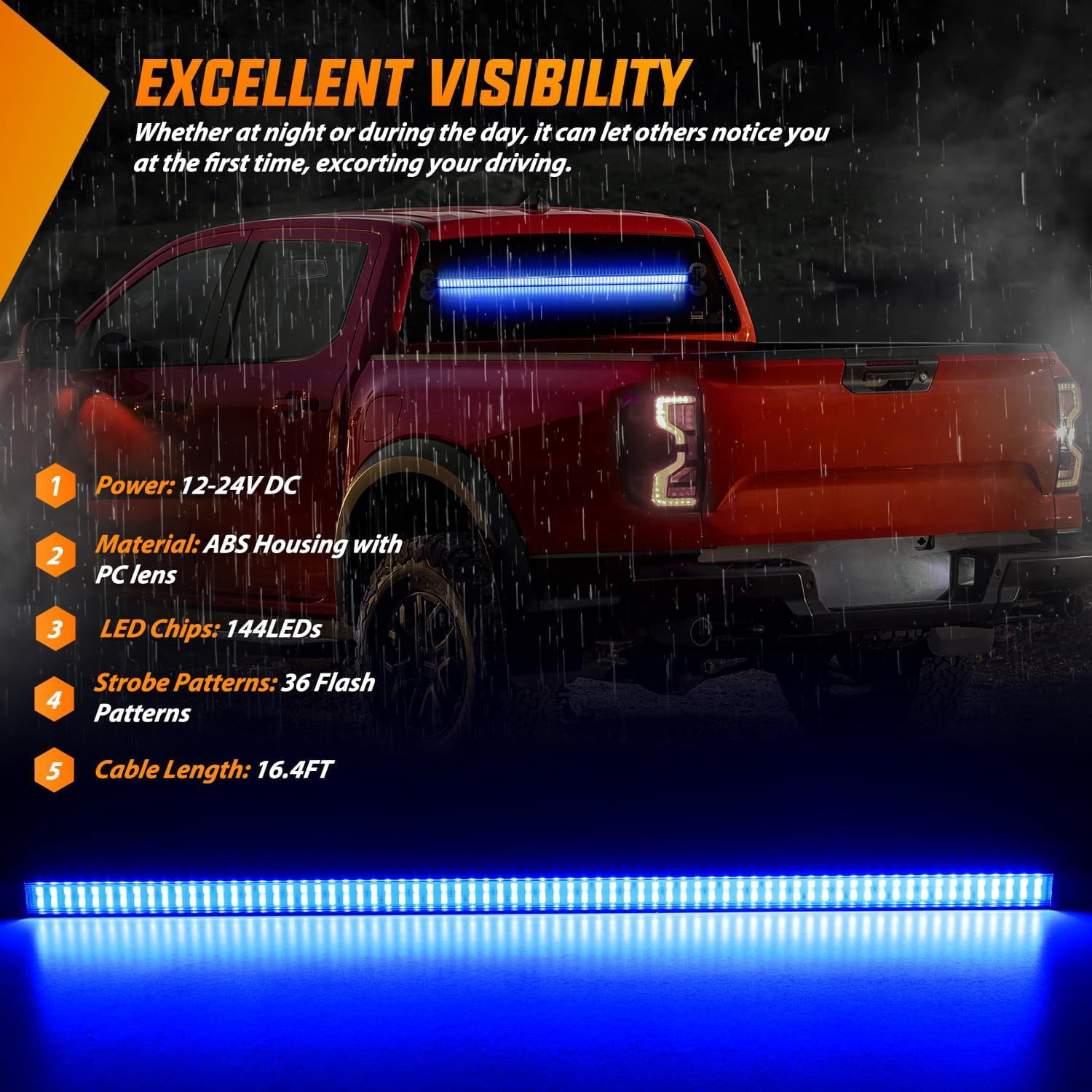 Nilight 144LED Traffic Advisor Strobe Light Bar with Blue Emergency Warning Lights Hazard Interior Front/Rear Windshield Flashing for Cars Plow Trucks Construction Vehicles